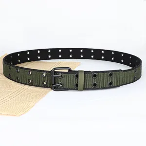 Canvas riem met dubbele ogen en dubbele doorn gesp casual militaire stijl jeans riem detail