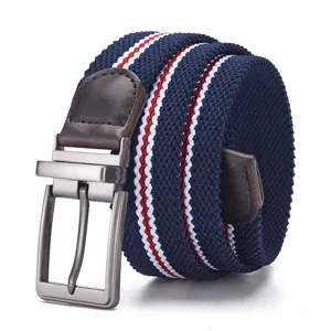 Heren casual gevlochten elastische riem met roterende doornhesesp voor jeans en dagelijks.
