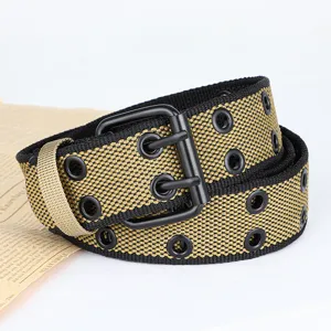 Stijlvolle canvas riem met dubbele gesp en metalen oogjes voor casual jeansoutfits