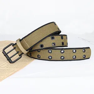 Casual canvas riem met dubbele doorn gesp en metalen oogjes voor heren en dames spijkerbroek