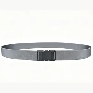 Detailed view of the gray nylon webbing belt with a black quick-release buckle.