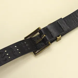 Cinturón ancho punk de cuero negro para mujer con hebilla de metal de doble fila para uso diario.