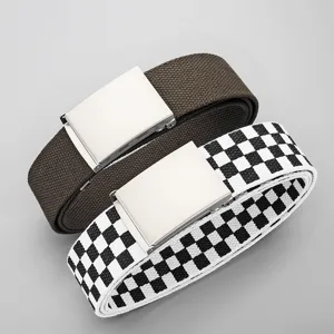 Men's canvas casual belt with metal buckle checkerboard and solid color tactical design.