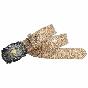 Punk Stil Herren gepraegter Strass Lederguertel Western Cowboy Vintage Mode Hosenguertel