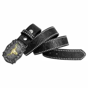Punk Stil Herren Ledergürtel mit Metall Stier Schnalle und Nieten für den Alltag.