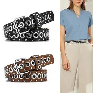 Punk Stern Nieten PU Leder Gürtel Für Herren Damen Einreihige Öse Dekorative Taille Gürtel Y2K Stil Legierung Dornschließe Gürtel