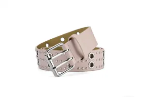 Punk style leather belt with double prong buckle metal grommets and rivets for jeans outfit