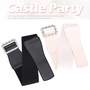 Ceinture Élastique Large de Mode pour Femmes Avec Boucle Strass Perle Bande de Taille Extensible pour Robe Manteau Accessoires