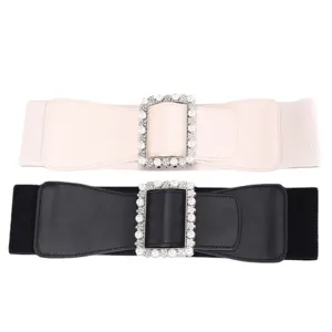 Ceinture large elastique femme avec boucles strass perles pour robe manteau mode ceinture