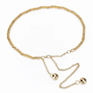 Elegant gold metallic waist chain belt for women dresses with faceted sphere charms