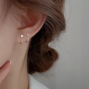 Minimalistische Koperen Geometrische Oorknopjes Vierkante Kubus Ronde Kraal J-Vorm Haak Oorbellen Voor Vrouwen Sieraden Cadeau
