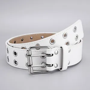 Ceinture blanche a double oeillet style punk avec boucle ardillon pour les femmes