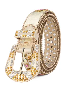 Luxury rhinestone western leather belt, sparkling crystal bling wide belt for women fashion.