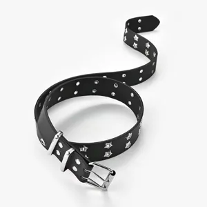 Cintura nera stile punk in ecopelle con doppia fila di occhielli a stella e tondi