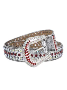 Bling rhinestone studded leather belt Y2K western punk crystal waist belt for women
