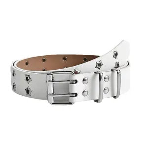 Elegante cintura punk bianca con occhielli a doppia fila a stella