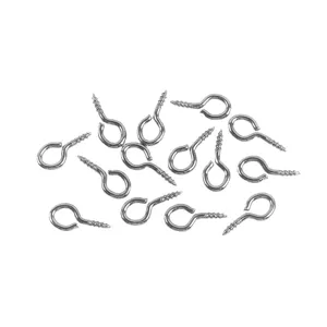 Silver screw eyes eye hooks for DIY jewelry making, pearl pendant connectors and metal loops.