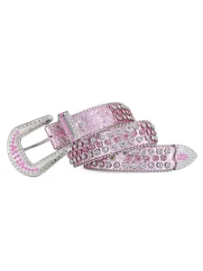 Pink rhinestone crystal western belt sparkly bling leather belt for women trendy fashion accessories