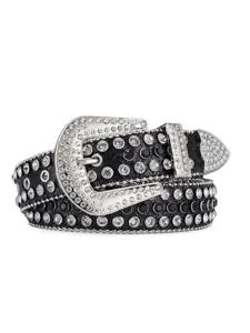 Western rhinestone belt for women men sparkling crystal studded punk leather waist belt