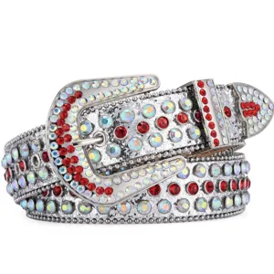 Western rhinestone belt for women sparkle crystal studded leather belt fashion punk waist belt