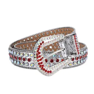 Western rhinestone bling belt for women punk style crystal studded wide leather waist belt