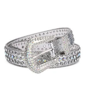 Fashion rhinestone studded leather belt, sparkling crystal western bling waist belt for women.