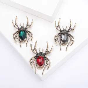 Vintage Alloy Rhinestone Spider Brooch Halloween Costume Suit Pin For Unisex Fashion Jewelry Accessories