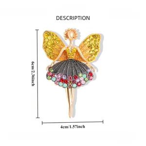 Elegante spilla ballerina di danza classica in strass con ali e pietre