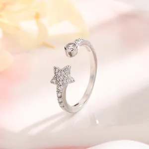 Glinsterende zirkoon ster open ring in sterling zilver met verstelbaar ontwerp