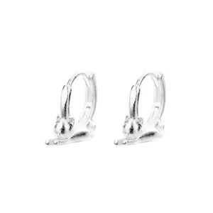 Minimalist cute matte silver cat hoop earrings with creative kitten design for daily wear