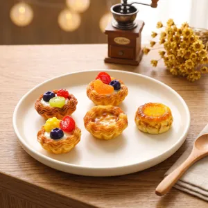 Detailansicht hochrealistischer Harz-Frucht-Eierkuchen-Miniaturen für Bastelarbeiten