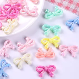 Colorful AB plated acrylic bow beads with stars for DIY hair accessories and bracelets