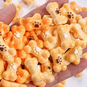 Cute Resin Meat Bone Cookie Food Play Charms With Paw Print Pattern DIY Accessories For Hair Clips Pet Jewelry Hole Shoe Decor