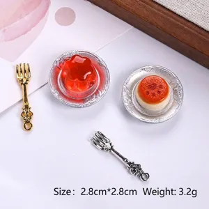 Detailed view of miniature food play plates with realistic jelly and pudding for DIY dollhouse