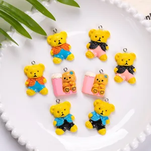 Detailed macro shot of cute colorful resin teddy bear pendants for DIY jewelry making