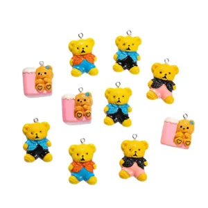 Adorable cartoon teddy bear resin charms for DIY jewelry and phone case accessories