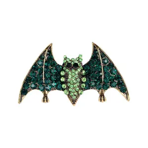Vintage green rhinestone bat brooch pin for Halloween costumes and fashion accessories