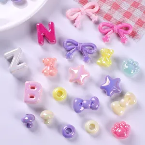AB Iridescent Acrylic Beads Letter Heart Star Cartoon Shapes Colorful DIY Jewelry Making Findings Accessories For Phone Lanyards Bracelets Hair Accessories