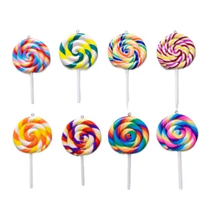 Colorful simulation polymer clay lollipop charms for DIY keychain accessories set of 8.