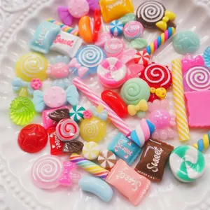 Close-up view of colorful mixed resin candy charms flatback for DIY craft decoration
