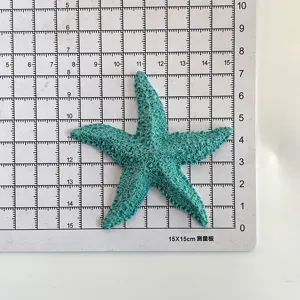Turkoois hars zeester accessoire getoond op een 15x15cm meetrooster voor DIY.