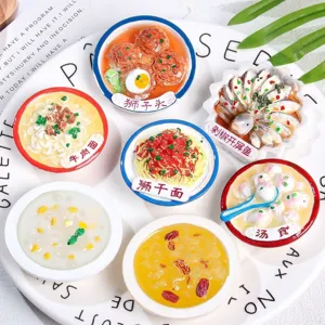 Imanes de nevera 3D realistas con miniaturas de comida china y platos regionales detallados