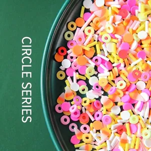 Close-up detail of colorful mixed polymer clay slices for DIY crafts and nail art