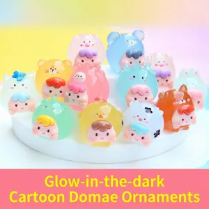 Glow In The Dark Cartoon Animal Resin Figurine Mini Desktop Ornament DIY Keychain Pendant Home Decoration Cute Jelly Doll