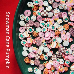 Macro view of colorful Christmas themed polymer clay slices for nail art and DIY crafts