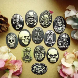 Gothic Resin Skull Relief Charms For DIY Jewelry Making Halloween Horror Style Skeleton Pendants Craft Accessory