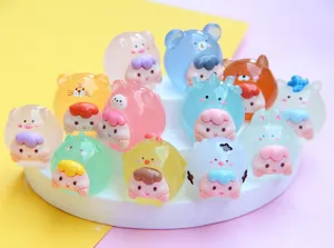 Set of 12 cute jelly-colored luminous cartoon animal figurines for DIY keychain pendants