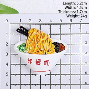 Imán de nevera en miniatura de fideos Zhajiangmian chinos con rejilla de medición