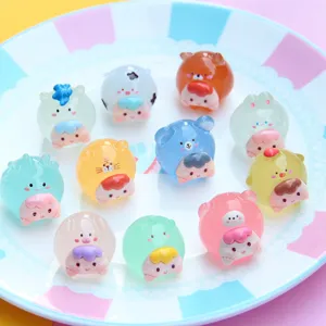 Set of colorful luminous cartoon animal resin figurines with a translucent jelly finish