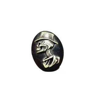 Detailed vintage resin skull cameo relief with top hat for DIY Gothic jewelry craft